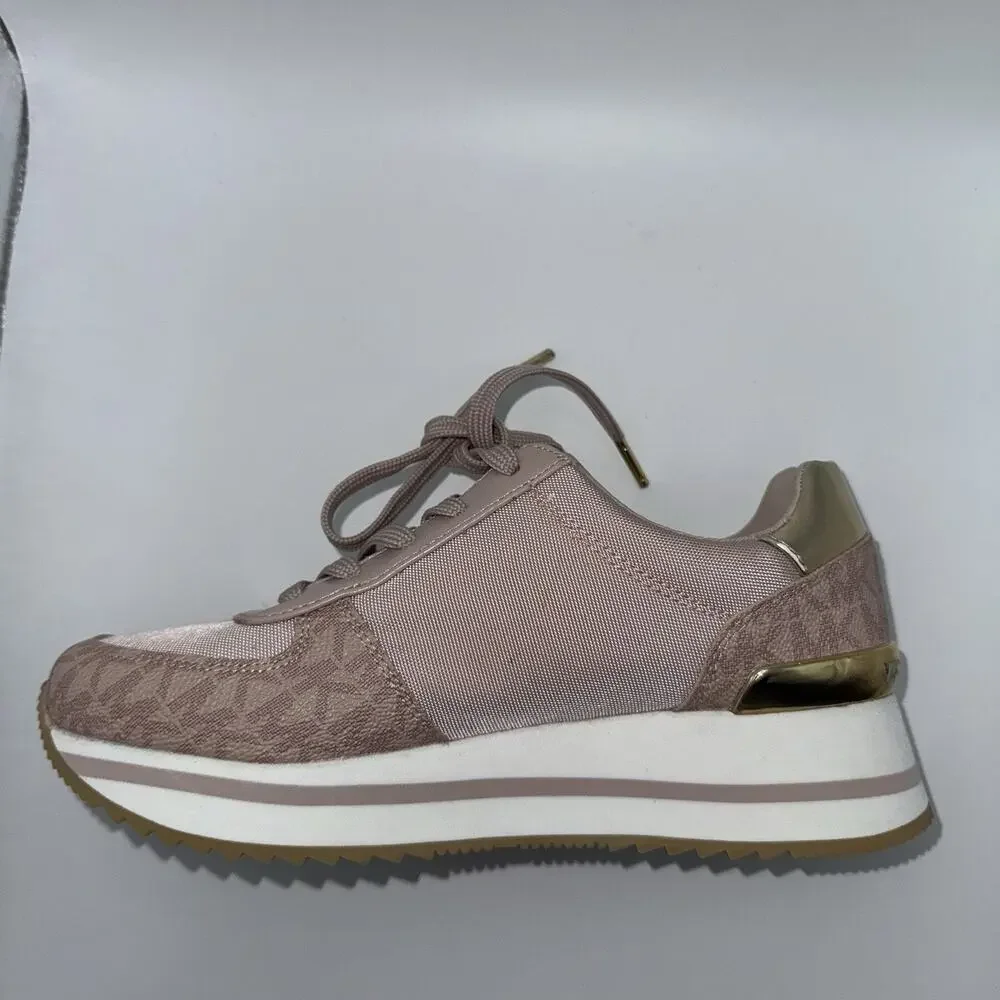 Michael Kors Allie Trainer Pink Gold Logo Platform Sneakers Women’s 6.5M